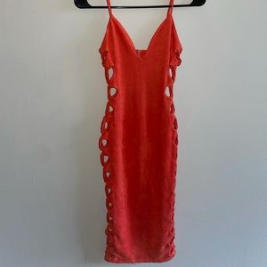 Side cut out orangey/red dress